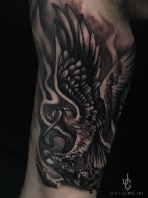Mexican Eagle black and grey tattoo done by Jon campos art Dallas, Tx