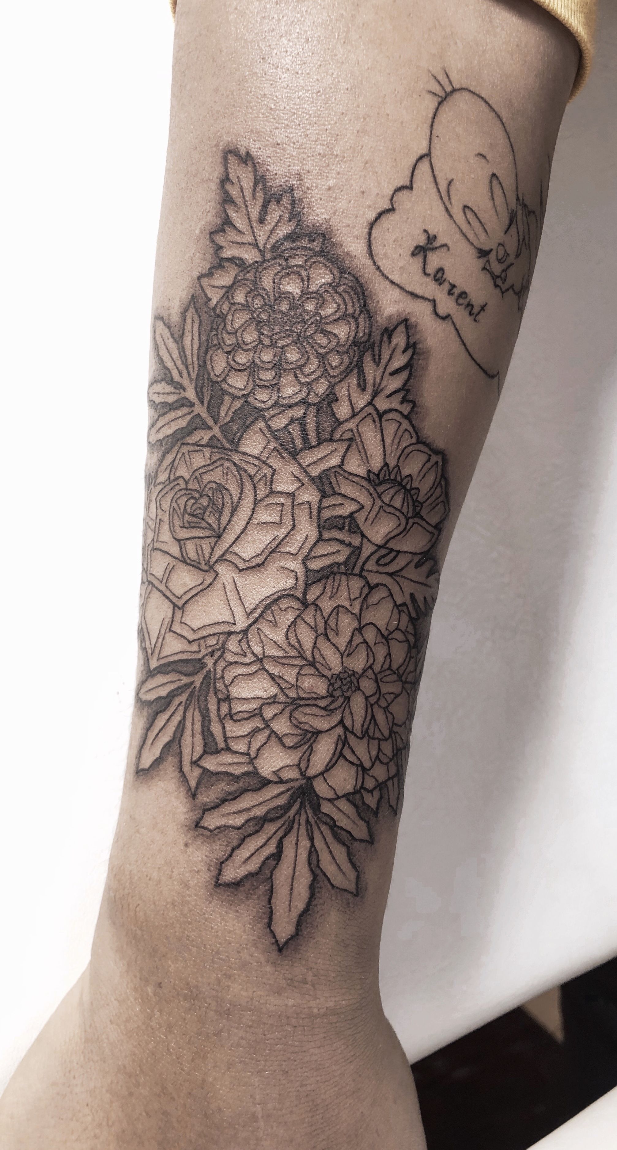 Tattoo uploaded by Struck by Rose • A custom flower piece! - October x 2  Marigold - June Rose - August Poppy • Tattoodo