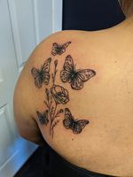 Poppies and butterflies tattoo