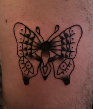 Tattoo I did on my brother. Should of added more shade to the top wing corners but maybe after it heals 