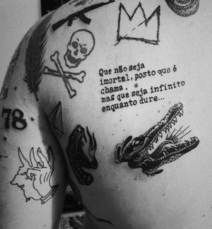 #oldschool #ildscooltattoo #crocodiletattoo #oldschoolcrocodile #linework #linetttoo #lettering #português #tattoominimal #minimalism #inked #tattoo #tattoolovers #tattooartist #basquiat #basquiatcrown 
