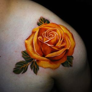 Tattoo by Nina Richards #NinaRichards #realism #rose #flower #floral #plant #leaves #nature #color #painterly