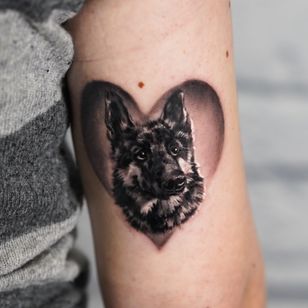 Tattoo by Nina Richards #NinaRichards #realism #dog #blackandgrey #petportrait #heart