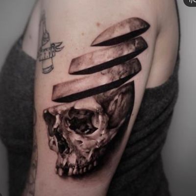 Tattoo by Nina Richards #NinaRichards #realism #skull #blackandgrey #surreal
