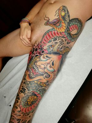 Japanese snake full leg sleeve