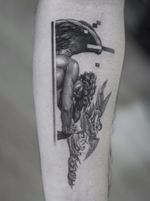 Fallen Angel • • Sponsored by @eztattooing @panormostattoo @tattoobull.lab #vselect #vselectcartridges #tattoo #art #history #lion #statue #composition #bodyart #davinci #esquisse #blackandgreytattoo #black #ink #inkstinctsubmission ##blackwork #tatts #inkedmag #tattooist #artist #sametyamantattoos #tattoodo #design #tattoodesigner