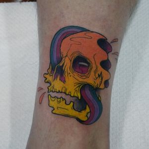 Wonky color skull done on a very enthusiastic client :) using World Famous Ink