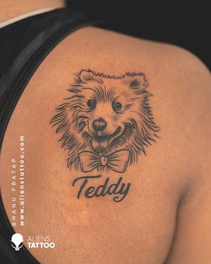 Pet Portrait Tattoo by Bhanu Pratap at Aliens Tattoo India.Visit our website to see more of this tattoos here - www.alienstattoo.com
