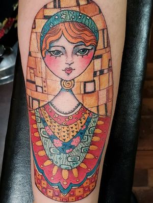 Russian stacking doll, original drawing, inspired by Gustav Klimt, by Morgan Russell, tattoo by Lea Rizzo