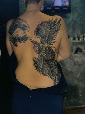 Backpiece tattoo eagle and phoenix tattoo