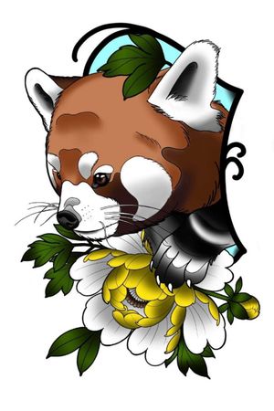 Neo traditional red panda design available to tattoo