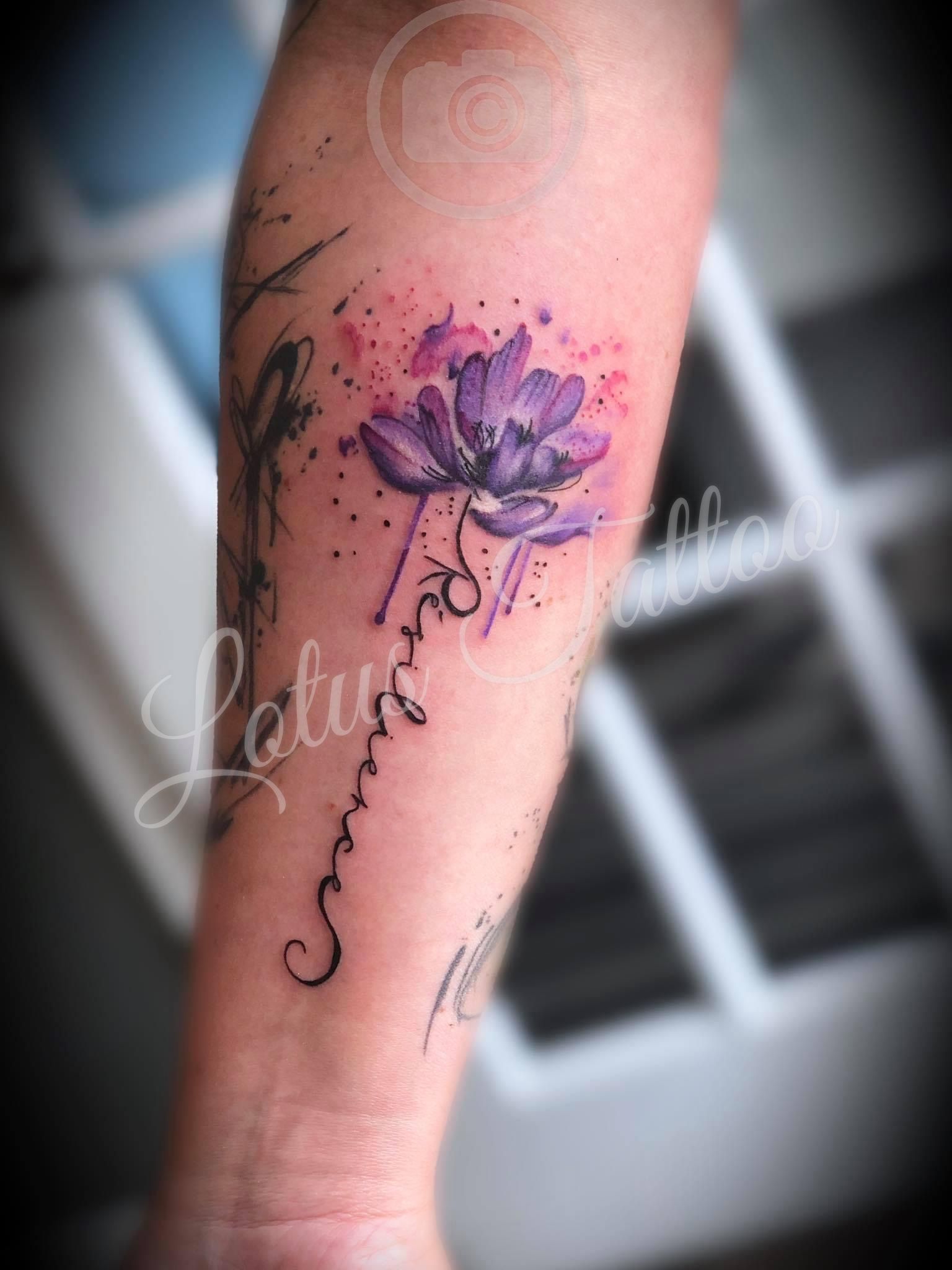violet flower tattoo watercolor