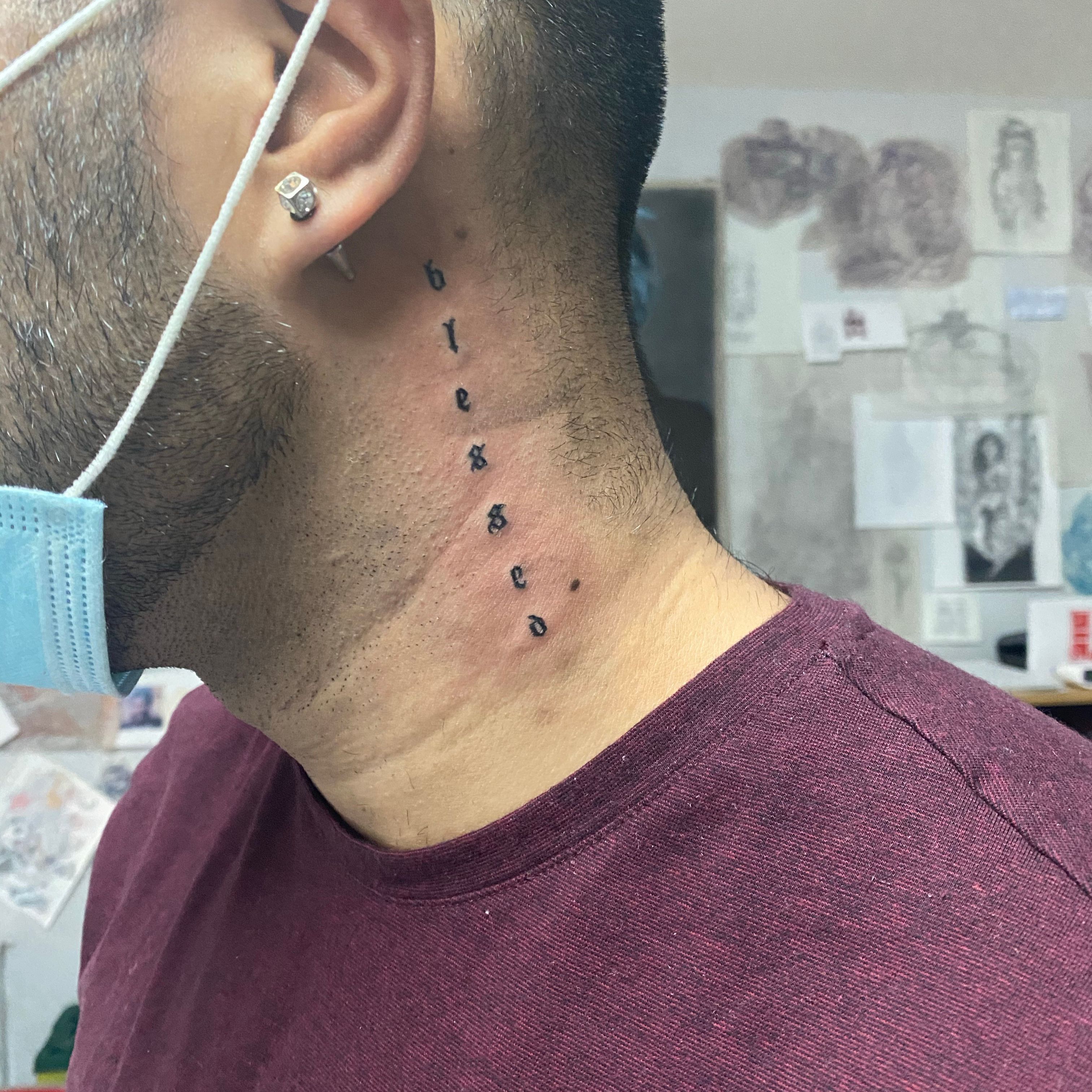 Tattoo uploaded by John D Nguyen (Anu RA) • Blessed text on neck...Thanks for looking. #necktattoos #fonttattoos #letteringtattoos #byjncustoms • Tattoodo