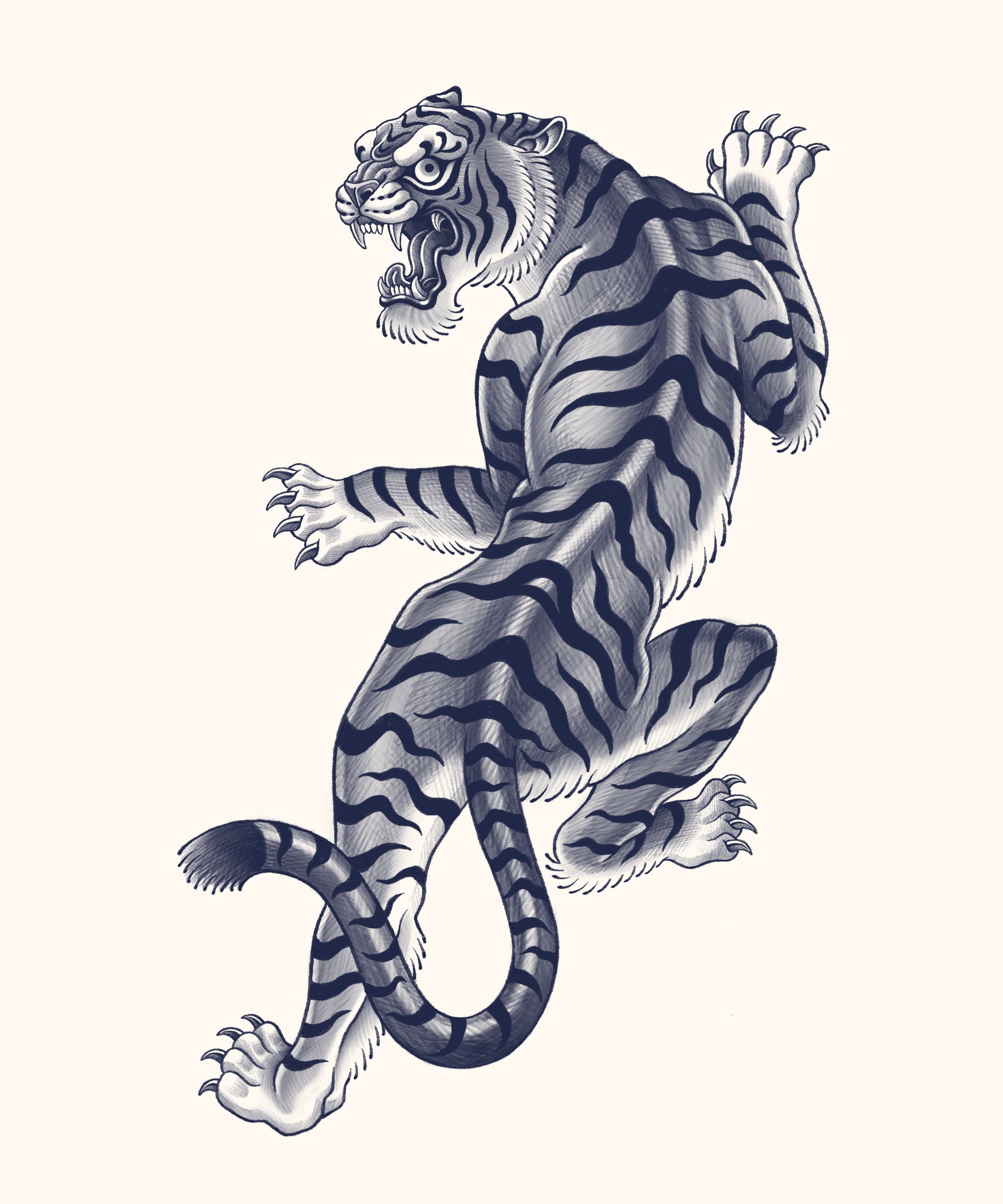 Illustration of tiger tattoo in black and white. Vector Stock Vector |  Adobe Stock