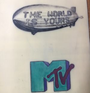 Blimp and MTV logo tattoo practice on rubber skin
