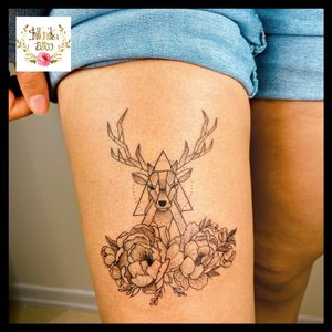 Deer and peony tattoo