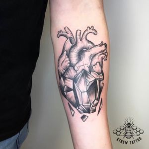 Heart Crystal Illustrative Blackwork Tattoo by Kirstie @ KTREW Tattoo - Birmingham, UK #illustrative #tattoo #forearmtattoo #birminghamuk #heart #crystal