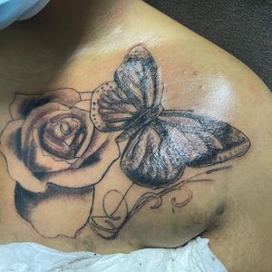 Rose tattoo n butterfly ..tattoo ..black # wash