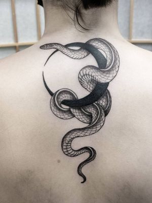 Snake wrapping around a half moon🌙