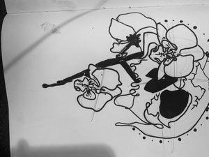 Skull and orchid sketch tattoo design 