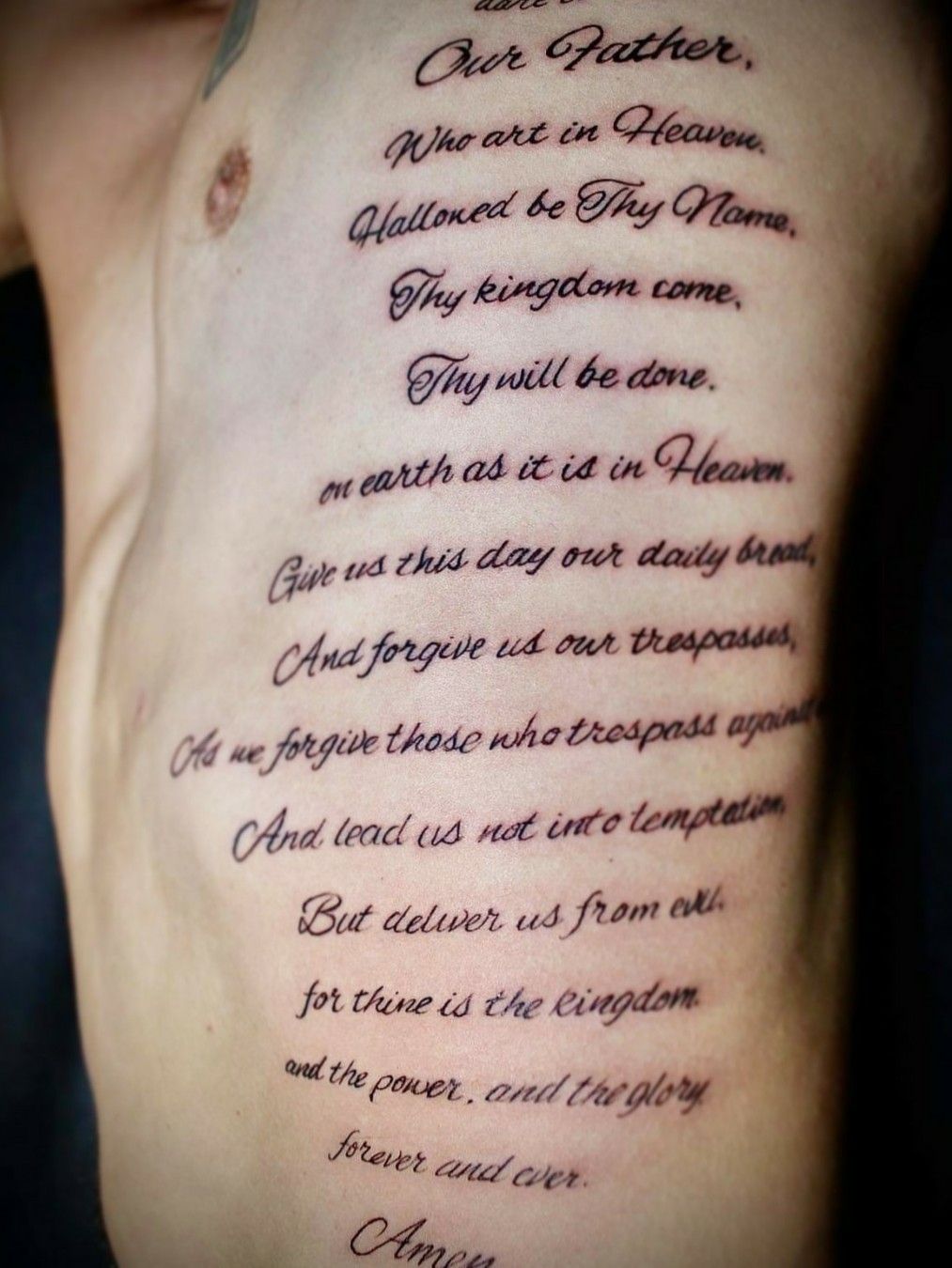 Tattoo uploaded by Ignacio Quinonez  The Lords Prayer thelordsprayer  letteringtattoo lettering blackandgreytattoo blacktattoo  religioustattoo BombTechQ  Tattoodo