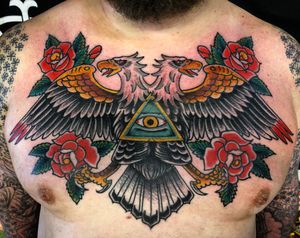 By Josh Schlageter #eagle #roses #chest 