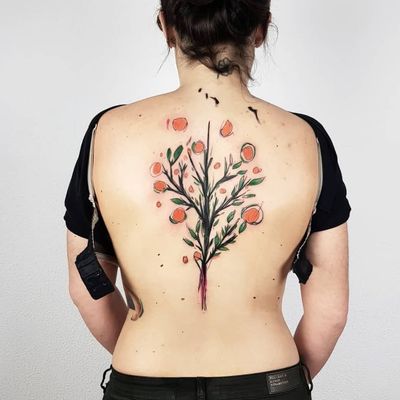 Tattoo by Rupe #Rupe #watercolor #sketch #illustrative #painterly #orange #tree