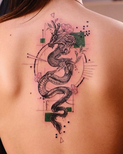 Tattoo by Sus-Boom Tattoo #SusBoom #watercolor #sketch #illustrative #painterly #dragon #geometric