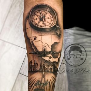 1/4 Sleeve with Compass, Map,  and Destinations