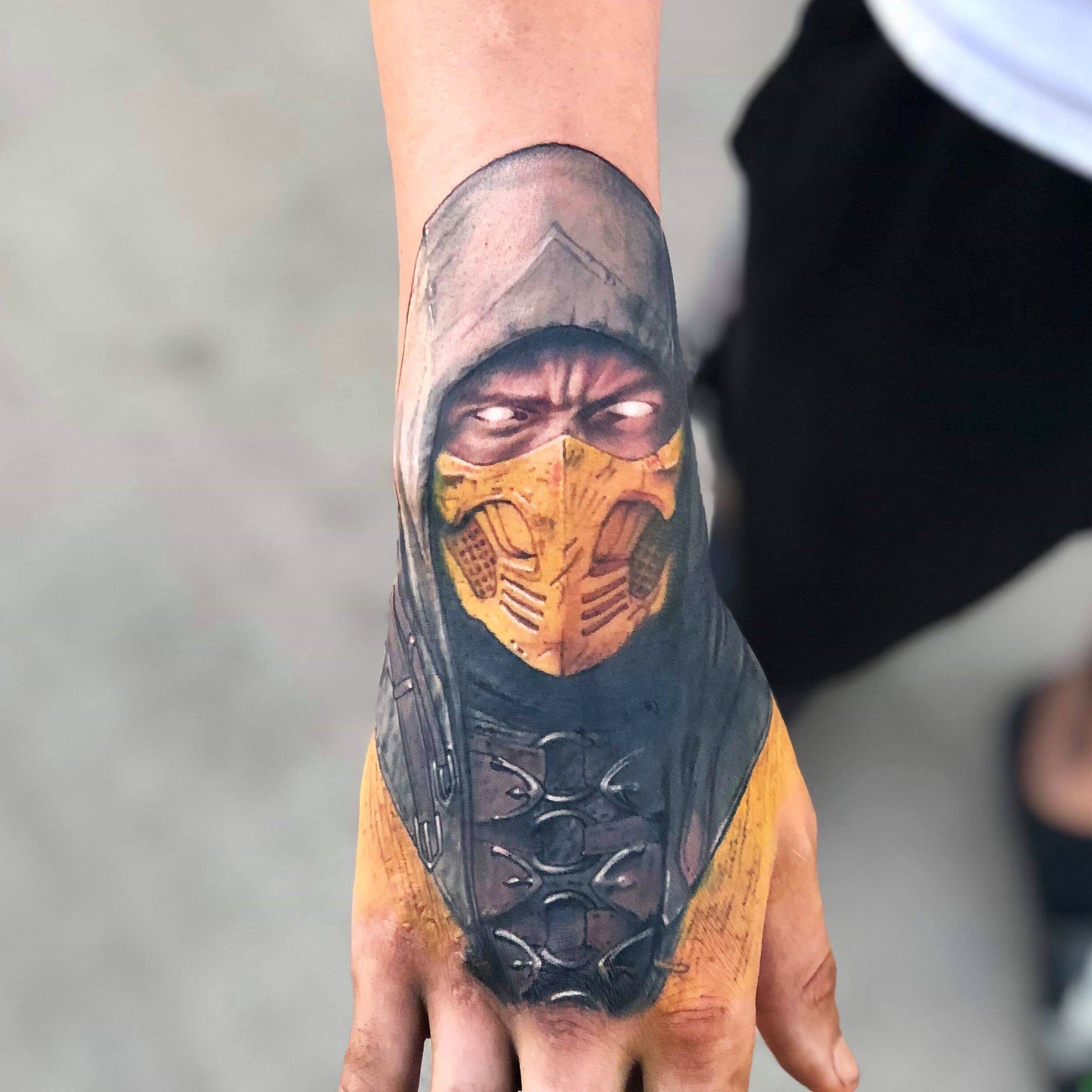 Scorpion from Mortal Kombat portrait tattoo by Evan Olin  Tattoos