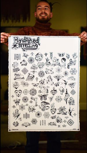 This poster is designed specifically for small hand poked pieces, inspired by esotericism, American traditional and ornamental tattooing.