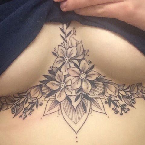 FloralOrnamental style under breast tattoo on Olivia