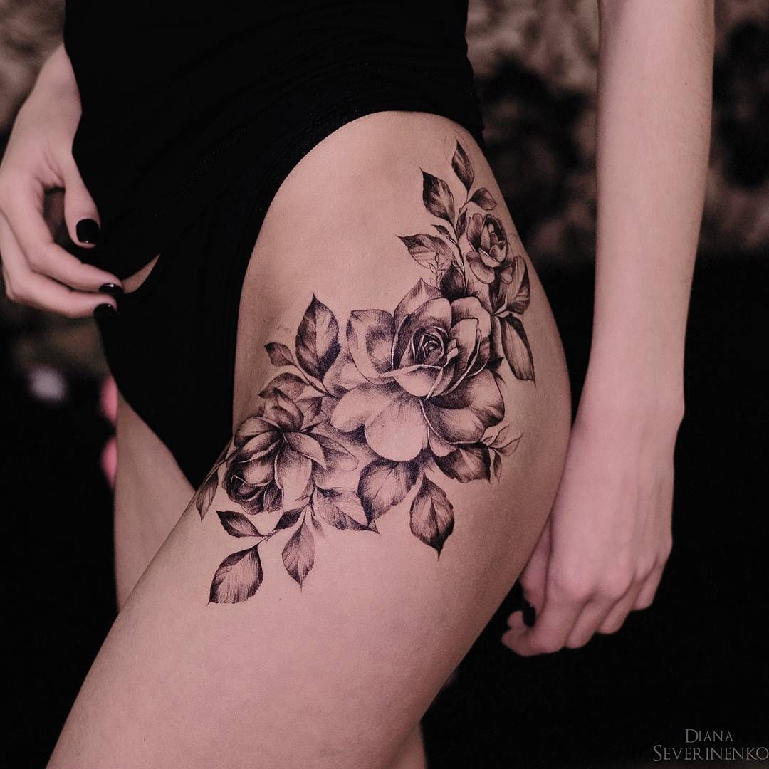Pink rose hip tattoo by Vinicius Menoli | Post 27065