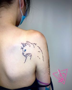 Handpoked Cat Linework Tattoo by Pokeyhontas @ KTREW Tattoo - Birmingham, UK #handpoked #hand-poked #lineworktattoo #tattoo #nomachine #cat #birminghamuk #stickandpoke