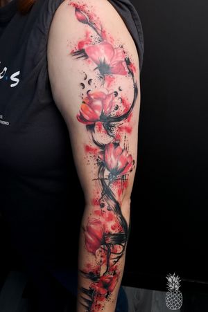 Finished this trash polka design ❤️🖤 the poppies are healed 😍 #tattoo #tattoolife #tattoostyle #colortattoo #tattooart #tattooartist #poppy #poppytattoo #flowertattoo #watercolortattoo #splash #colorsplash #trashpolka #trashpolkatattoo #armtattoo #tattoodesign #tattooing #tattoosofinstagram #tattooideas #inked #tatts #tattoostyle #sloveniatattoo #tattooSlovenia #pineappleartandtattoo #maribor #tattooedmum #intenze #intenzepride