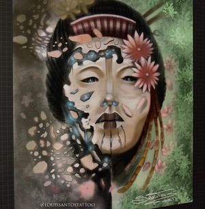 Japanese Geisha surrealism digital painting by Louis Santos