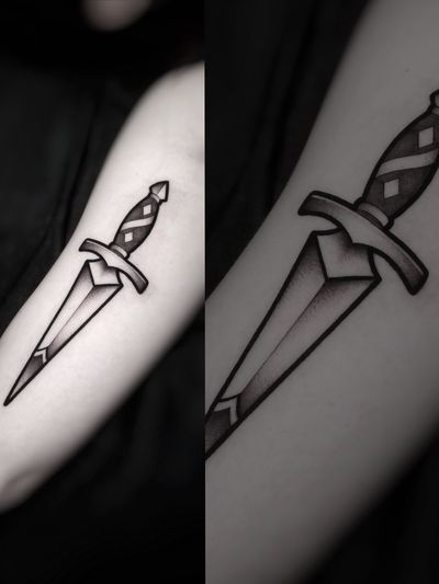 #tattoos #tattoo #dagger #traditionaltattoo #neotraditionaltattoo #blackandgrey #blackandgray #blackwork #damienart 