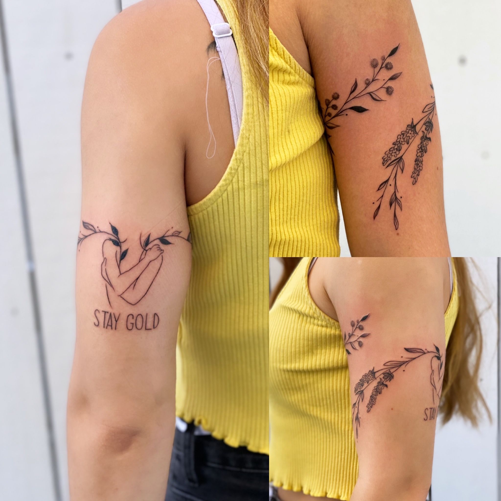 So i'm thinking stay gold under one elbow and Mischief managed under the  other..obviously not that size or font. | Stay gold, Stay gold tattoo, I  tattoo