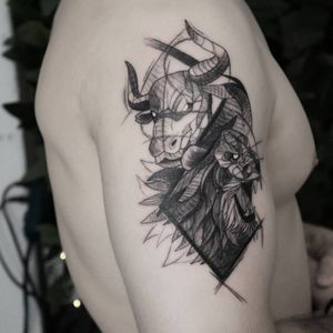 Sketch bull and lion tattoo