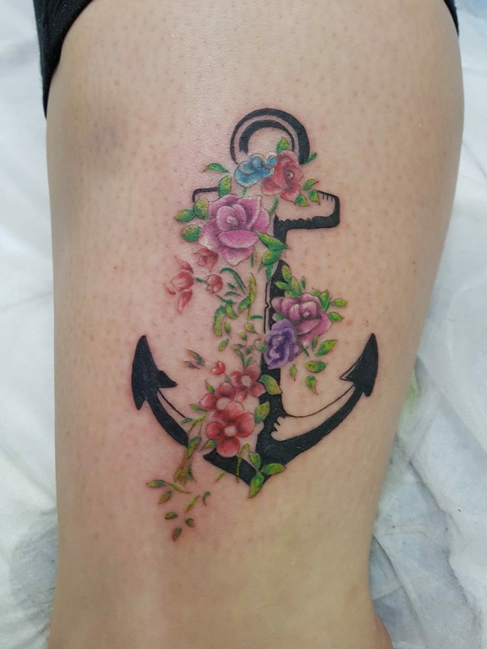 Traditional Floral Anchor Tattoo