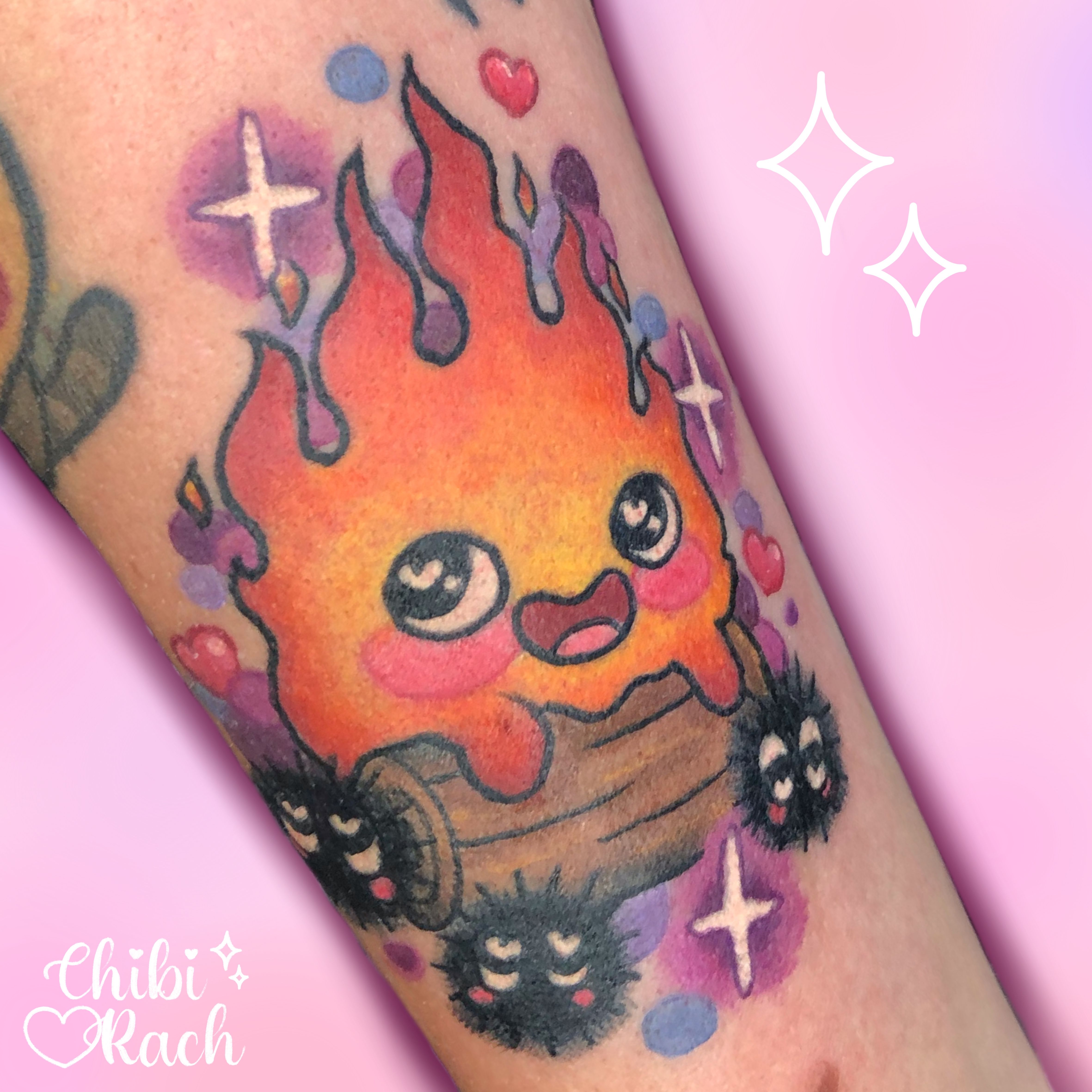 Infinite Worlds Tattoo - Some cute watercolour Calcifer available to tattoo  by Antonio . . . . . #calcifer #anime #art #studioghibli #howlsmovingcastle  #watercolor #geek #ghibli | Facebook