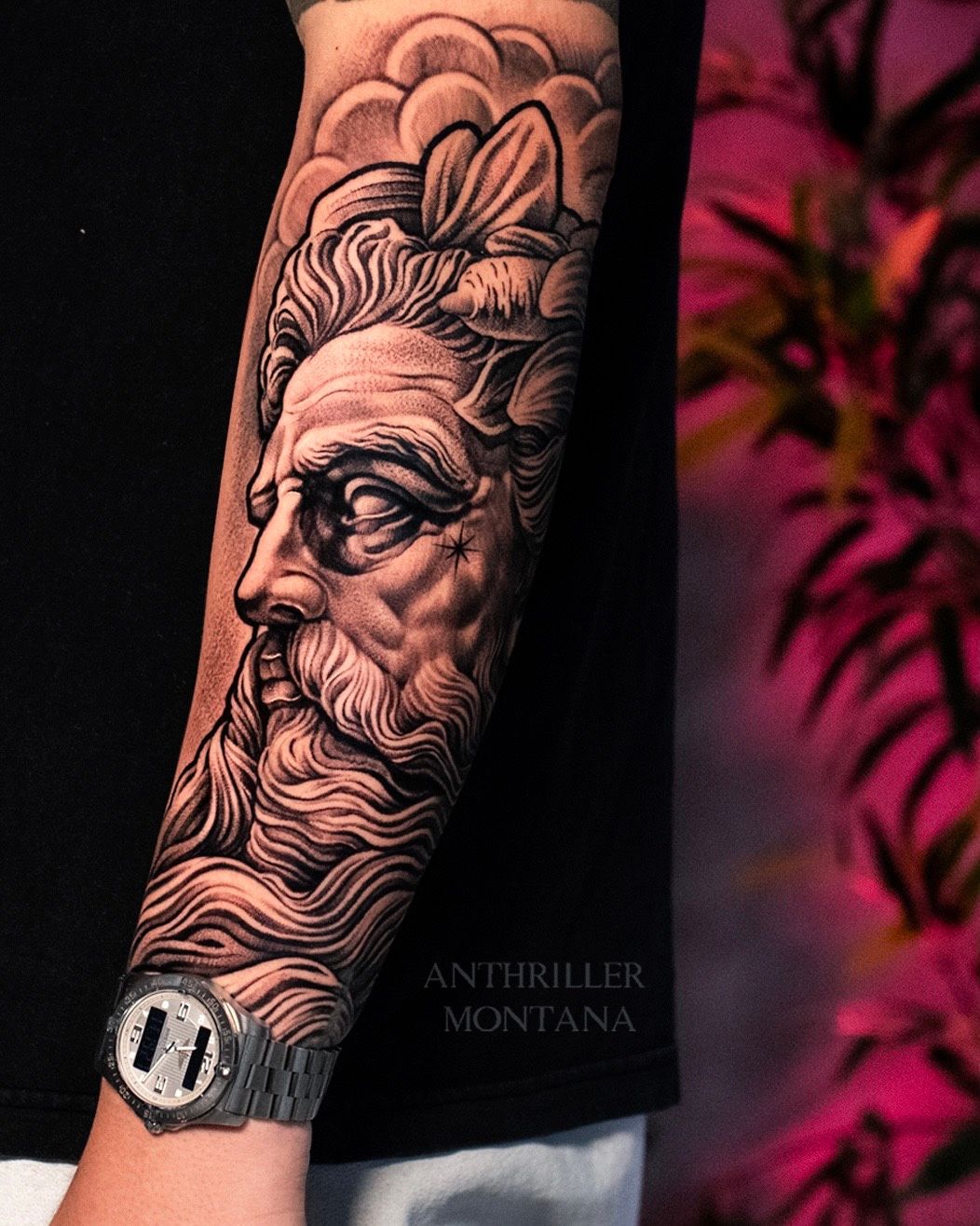 250+ Best Zeus Tattoo Designs With Meanings (2023) Greek Mythology -  TattoosBoyGirl | Poseidon tattoo, Zeus tattoo, Realistic tattoo sleeve