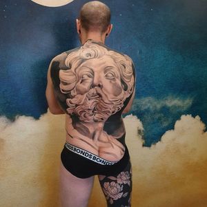 Greek God back piece by Claire Reid.