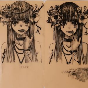 This is my very first tattoo sketch at left, and the second try at right. 