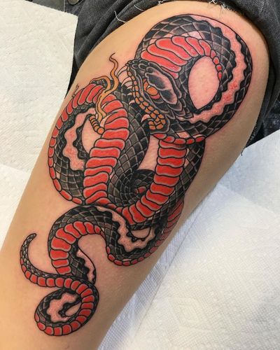 Tattoo by Beau Brady #BeauBrady #traditional #japanese #japaneseinspired #snake #reptile #animal