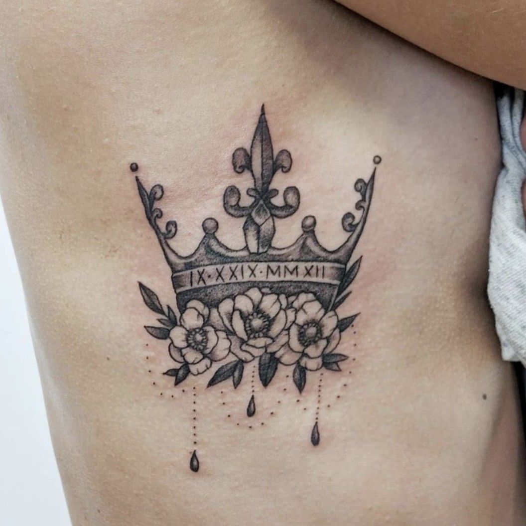 Tattoo uploaded by Ricardo Mesa • Crown flowers roman numerals • Tattoodo