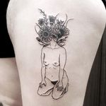 Tattoo by Story aka story.ink #Story #storyink #illustrative #linework #flower #floral #sunflower #body #bodypositivity #selflove #bloom