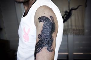 𝙄𝙂: 𝙣𝙖𝙩𝙚_𝙩𝙝𝙖𝙞𝙡𝙖𝙣𝙙 🌿 Blackwork cover-up ethereal tiger tattoo - Baan Khagee Tattoo Chiang Mai, Thailand