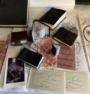#porkchop_,#books_,#seven_miniature_sketchbooks_stolen_from_my_workstation_under_surveillance_cameras_in_north_Houston_Humble_Texas_so_seven_fold_to_the_group_responsible_