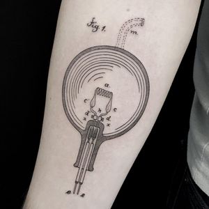 Tattoo by Siri Montra aka avantgarde.ink #SiriMontra #avantgardeink #otattoo #illustrative #linework #lightbulb #diagram 